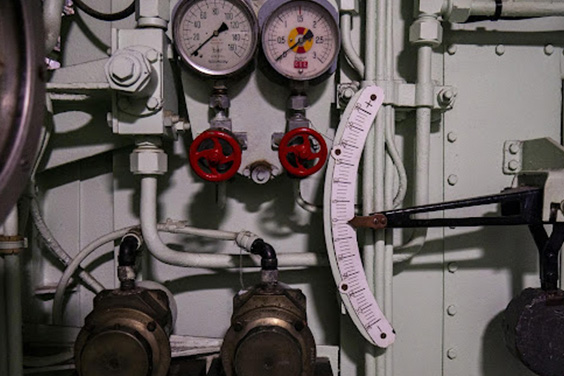 Pressure gauges installed in a submarine
