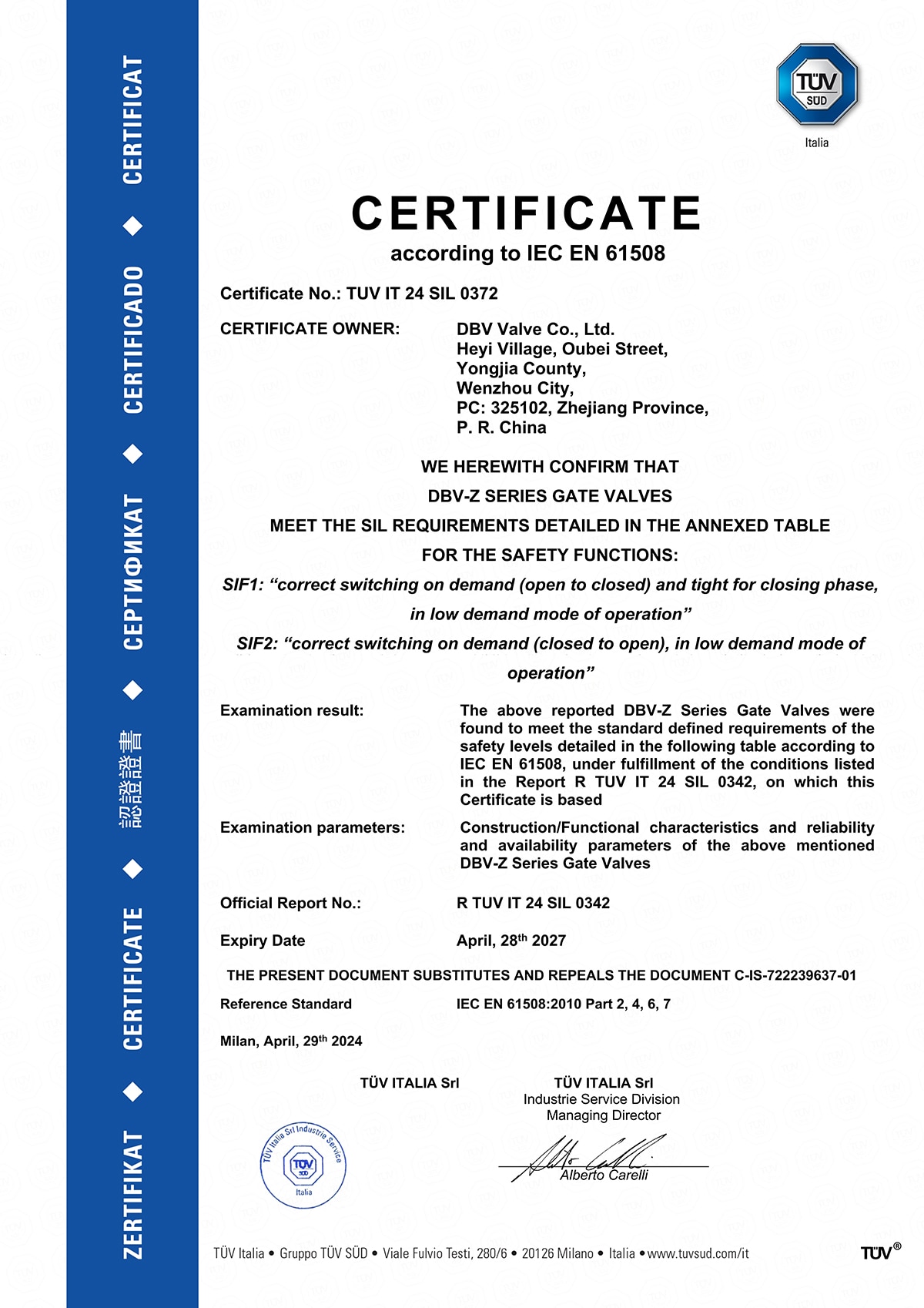 DBV SIL 3 Gate valve 00
