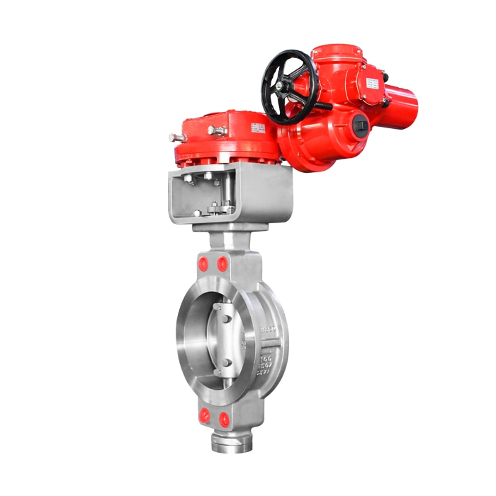 Bi directional wafer butterfly valve with electric actuator