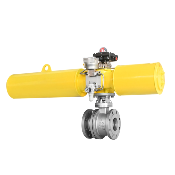 Floating ball valve with spring return pneumatic actuator